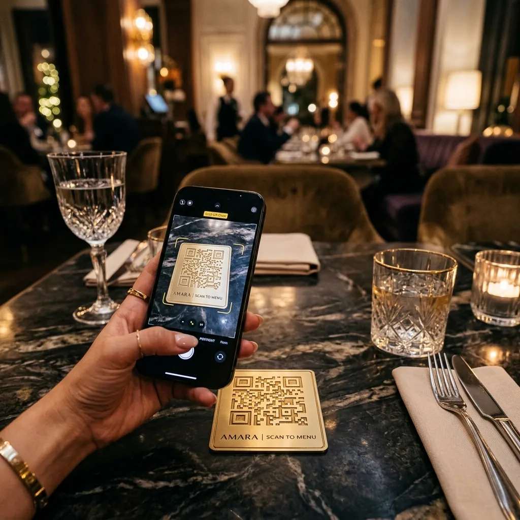 A guest scans the QR code on a restaurant table